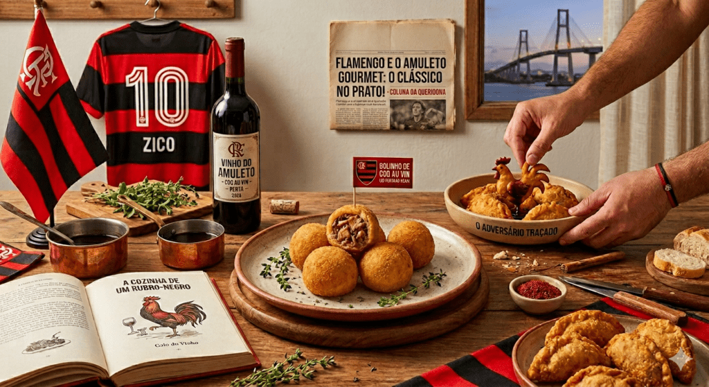 Mesa com bolinhos de galo ao vinho