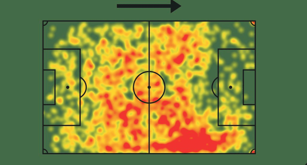 Mapa de calor de Bernardo Silva na temporada 2025/26 pelo Manchester City