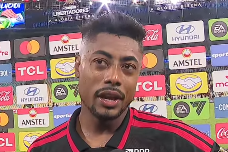 Bruno Henrique celebra gols e liga ‘secador’ por liderança do Flamengo na Libertadores Bruno Henrique concede entrevista após Flamengo x Cusco