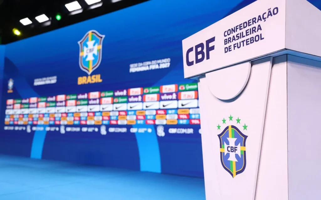 Púlpito da CBF posicionado para coletiva de imprensa