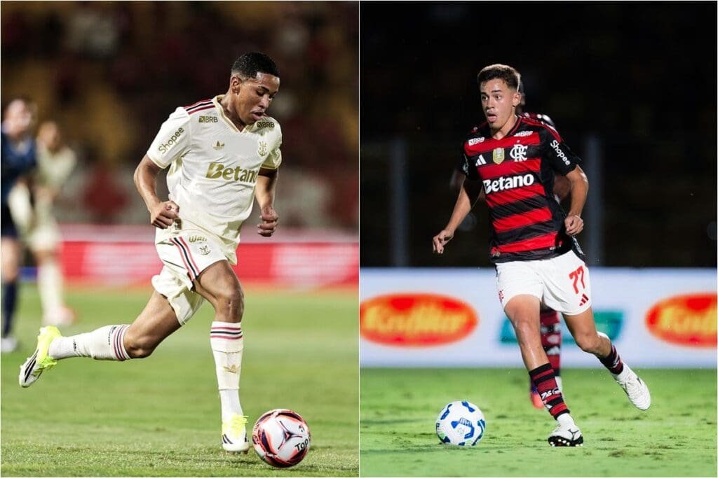 Montagem com Joshua em ação contra o Volta Redonda (esquerda) e Johnny jogando contra o Mirassol (direita)