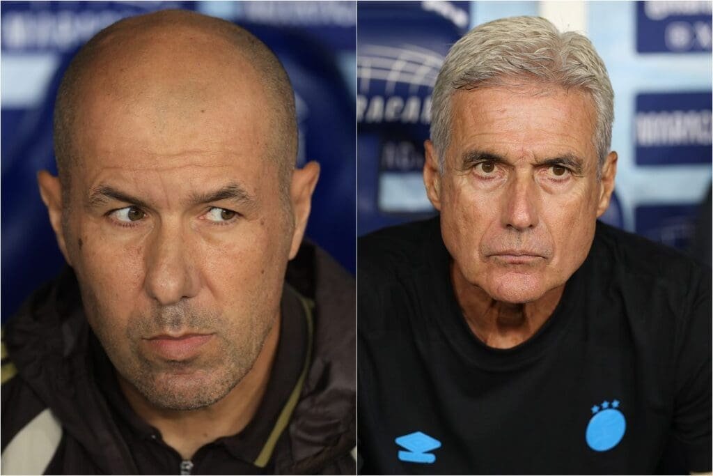 Leonardo Jardim x Luis Castro: portugueses se cruzam após 12 anos Montagem com fotos em close de Leonardo Jardim no Flamengo e Luis Castro no Grêmio