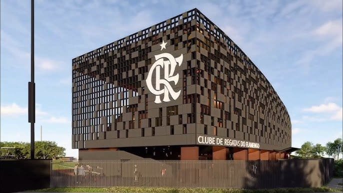 Miniestádio, futsal e mais: Bap detalha próximos passos do Flamengo no Ninho do Urubu Projeto da fachada do Miniestádio no Ninho do Urubu