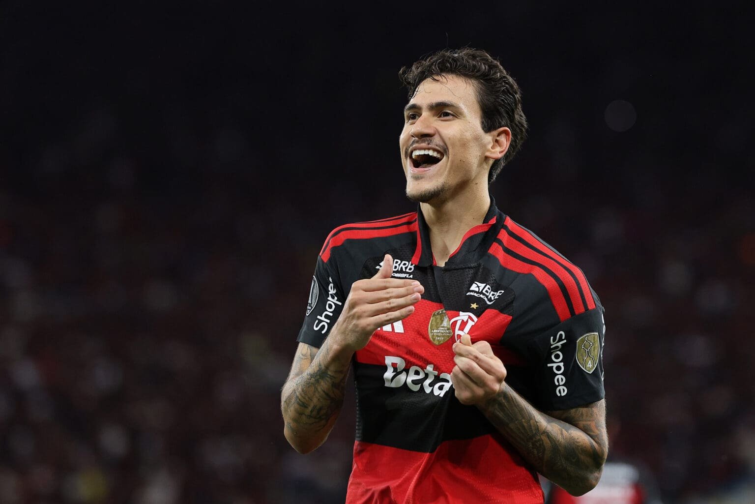 Pedro comemora gol pelo Flamengo em 2026, no Maracanã
