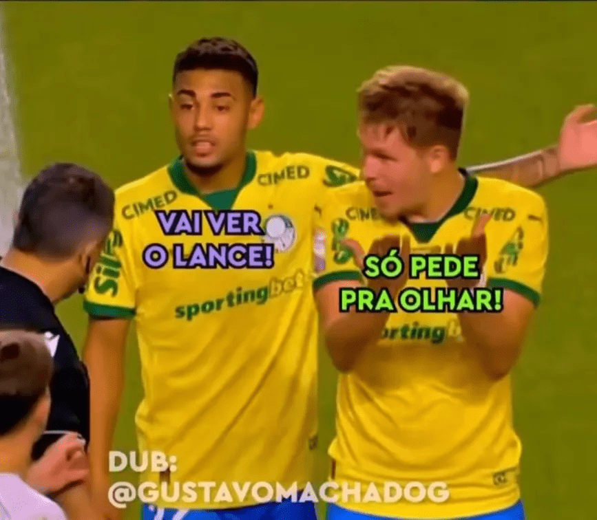 Revisão de Felipe Fernandes no VAR veio após pressão do Palmeiras, mostra dublagem Jogadores do Palmeiras pressionam Felipe Fernandes, que obedece e anula gol da Chapecoense no VAR