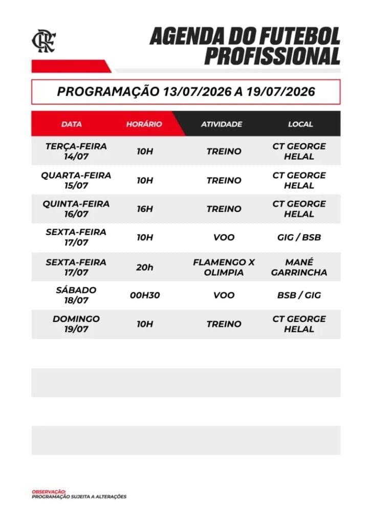 Agenda do Flamengo