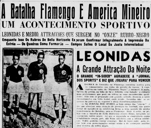 Jornal dos Sports destaca expectativa para o América-MG x Flamengo e estreia de Leônidas das Silva