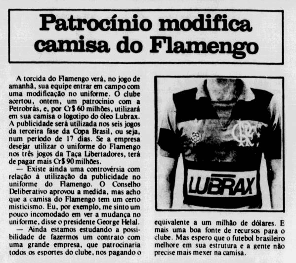 Jornal dos Sports noticia acordo entre Flamengo e Lubrax