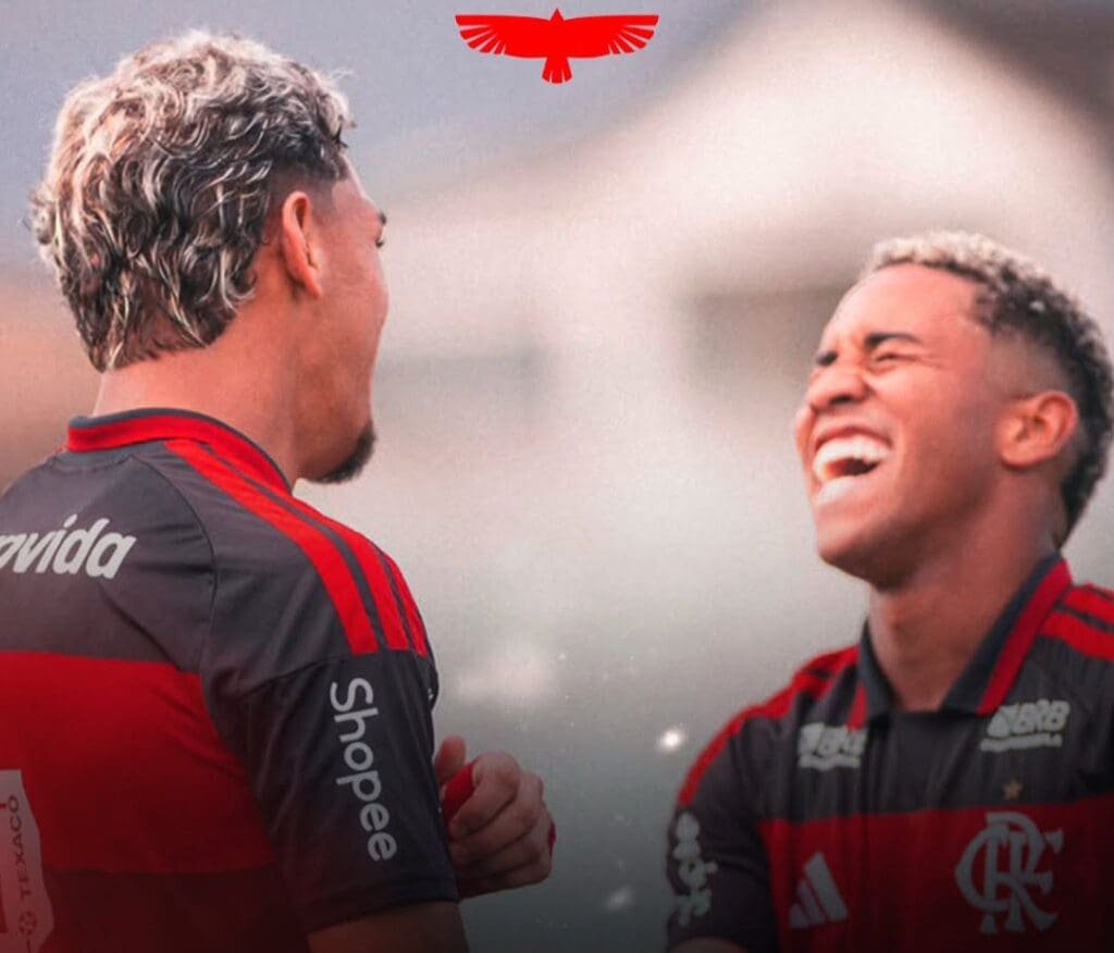 Flamengo goleia Forte FC e avança na Copa do Brasil Sub-20 Josmar e Joshua celebram gol durante Flamengo x Forte FC Copa do Brasil sub-20
