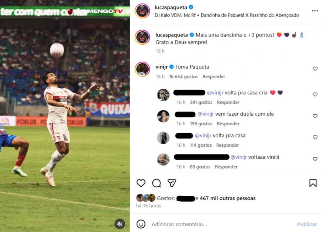 Vini Jr comenta foto de Paquetá
